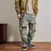 Jeans Men's Loose Straight Tapered Distressed Broken Holes Pants